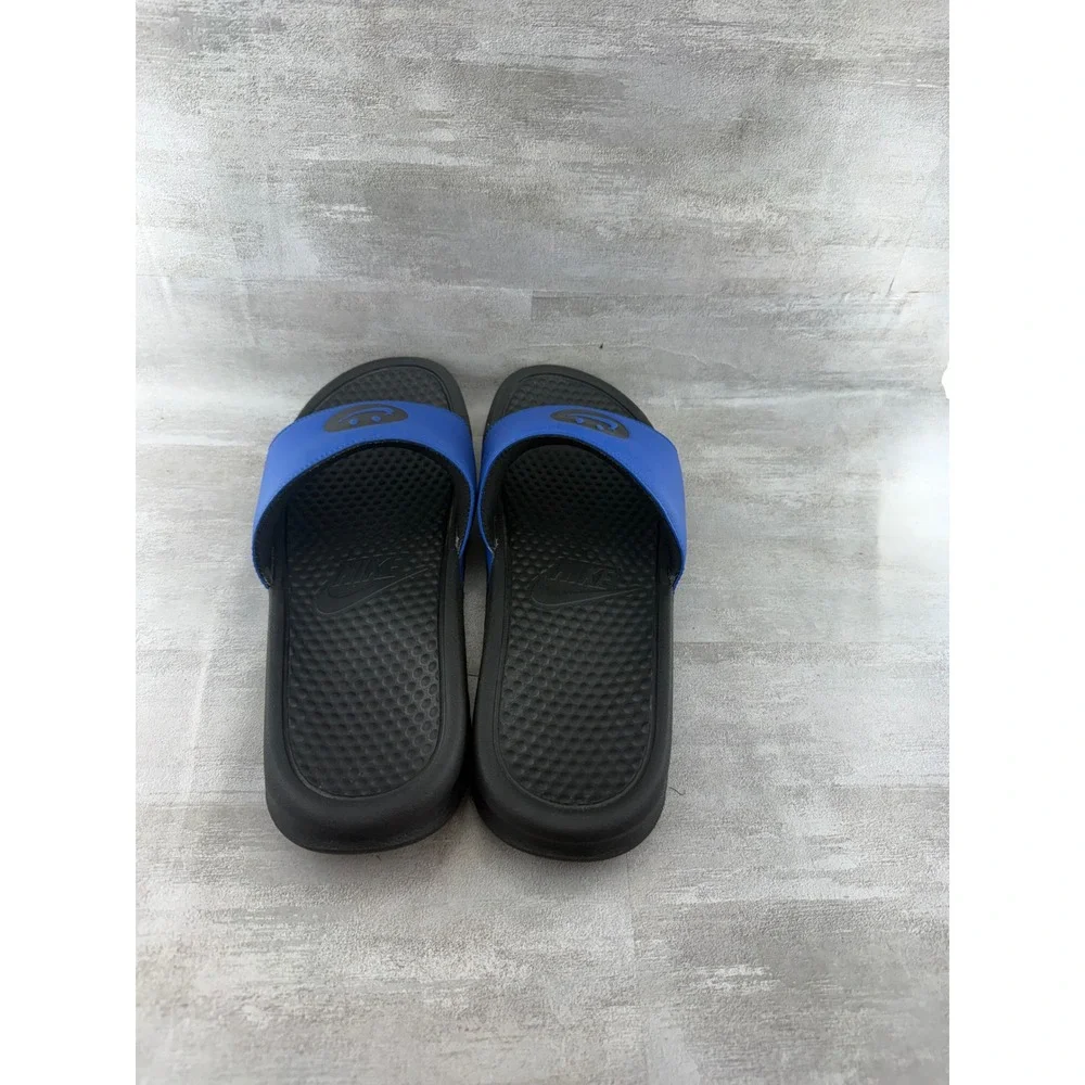 Nike Benassi JDI Slides Blue Black Smiley Face Swoosh 631261-018 Men Sz 10